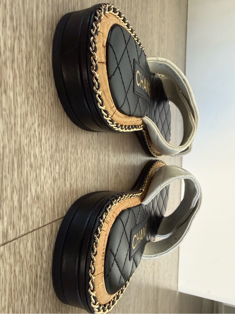 CHANEL White Quilted Lambskin Chain Mules Slides CC Logo - Picture 9 of 16